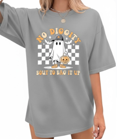 Halloween Shirts for Women Oversized Spooky: No Diggity Shirt Cute Ghost Graphic Tee Halloween Costumes Size S, Color Grey