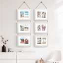 8x10 Hanging Picture Frames with 6 Openings 4x6 Pictures, HD Real Glass 8x10 Wall Hanging Collage frames with Mat, Hemp Rope Multiple Photo Frames for Wall Decor (White, 1 Pack)