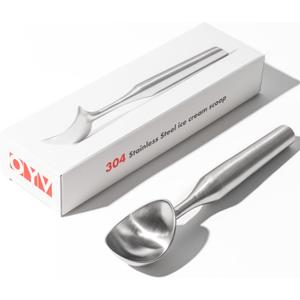 OYV Stainless Steel Ice Cream Scoop, Ergonomically Designed Handle for Comfort, Heavy Duty Ice Cream Scooper, One-Piece Design Ice Cream Scoops, Dishwasher Safe. (Luxurious silver)