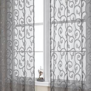 OWENIE Furman Grey Sheer Curtains 54 Inch Length 2 Panels Set for Living Room Bedroom, Airy Jacquard Clip Short Curtains for Small Window, Modern Rod Pocket Bathroom Window Curtain Each 42W inch 54L