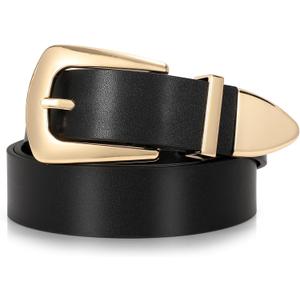 SUOSDEY Women's Leather Belts for Jeans Pants, Vintage Western Belt with Gold/Silver Buckle (Fit waist from 45"-49", 01-black)