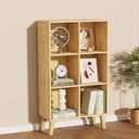 6 Cube Storage Organizer with Legs, 3 Tier Cube Low Bookcase Freestanding Storage Display Organizer for Home Office, Six-Cubes Open Shelf Bookshelf (Natural Oak, 6 Cube Vertical)