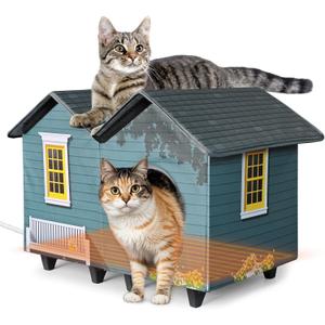 Heated Cat Houses for Indoor/Outdoor Cats with Elevated Heated Cat Bed Providing Safe Feral Cats, Easy to Assemble