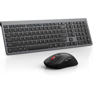 GAMCATZ Wireless Keyboard and Mouse Combo, Quiet Click, Full Size Design with Number Pad, Ergonomic Mouse with 5 DPI, Sleep Mode-2.4G Slient Portable Cordless Combo for Laptop/ PC/ Computer/ Mac(Grey)