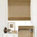 LazBlinds No Tools No Drill Cordless Bamboo Roman Shades, Light Filtering Window Treatment, Roll Up Bamboo Blinds for Windows 33'' W x 64'' H, Acorn