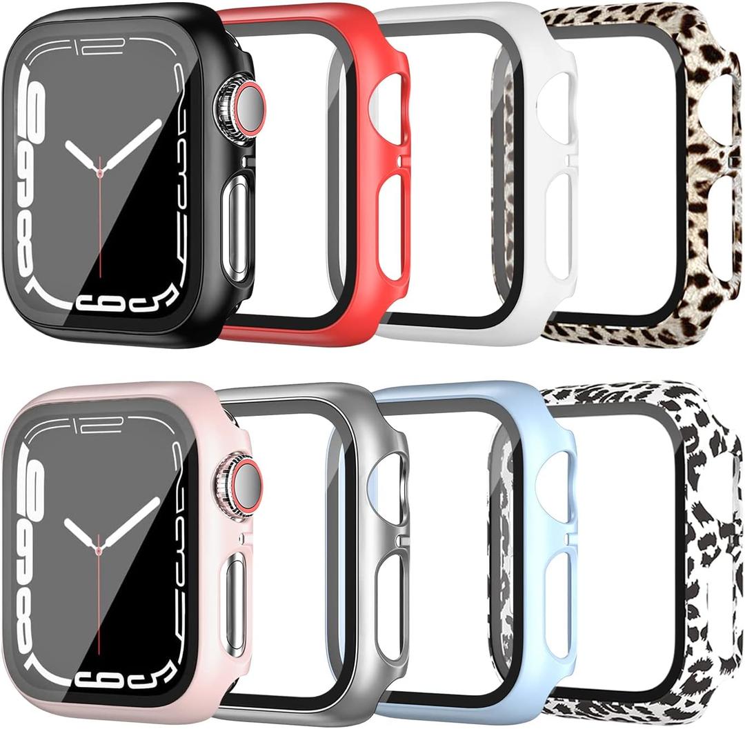 3 x 8 Pack Case for Apple Watch Series 7 45MM with Screen Protector, Hard PC Bumper and Ultra Thin Tempered Glass 2 in 1 Face Cover Anti Scratch Replacement Accessories for iwatch Series 7 45 mm