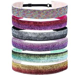 6 Pcs Glitter Headbands for Girls Hair, Adjustable Non-Slip Head Bands, Cute Elastic Sparkly Headband, Girl Hair Accessories, Stretchy Shiny Headbands Gifts