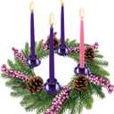 [ Safety Fire Retardant ] Christmas Advent Wreath, Purple Christmas Wreaths with 4 Candle Holder 4 Pinecones 6 Berry Christmas Centerpieces Decorations for Advent Church Table Holiday Home(No Candles)