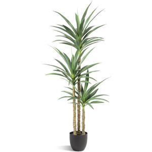 Waoops Artificial Tree 5.3Ft Faux Agave Plant with 3 Heads in Plastic Pot Fake Tree for Home Decor Indoor or Outdoor Office Decoration Housewarming Gift
