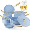 Pots and Pans Set - VONIKI Healthy Ceramic Cookware Set with Cooking Utensils Set, Non Toxic Kitchen Cookware Sets, Nonstick Cooking Pot Induction Cookware, Dishwasher Safe, Oven Safe, PFAS-Free, Blue