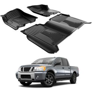 AOMSAZTO All Weather Floor Mats for Nissan Titan Crew Cab (Only) 2004-2015 | Custom Fit TPE 1st & 2nd Row Car Mats, 3-pc Black