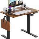 Electric Standing Desk,32x24 Inches Adjustable Height Stand up Desk, Sit Stand Home Office Desk with Splice Board, 3 Preset Heights,Equipped with Hooks,Ergonomic Computer Desk WorkstationBrown