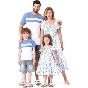 PATPAT Family Matching Outfits Mommy and Me Dresses Ditsy Floral Beach Vacation Photo Dresses and T-Shirts Matching Sets Size 4-5Y