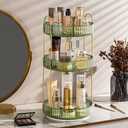 Rotating Makeup Organizer for Vanity 3 Tier, 360 Spinning High-Capacity Skincare Clear Make Up Storage Perfume Organizers Cosmetic Dresser Organizer Countertop (Transparent Green)