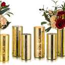 Glasseam Glass Cylinder Gold Candle Holder, Set of 12 Hurricane Candle Holders for Pillar Candles, Modern Mercury Floating Candle Holders for Table Centerpiece Wedding Living Room Home Decor