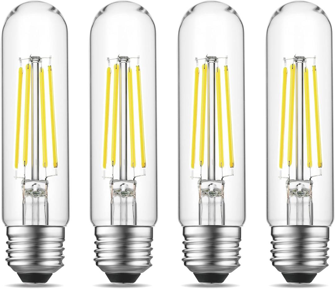 E26 LED Bulb 6W Equal 60 Watt Light Bulbs Daylight 5000K E26 Edison Bulb AC120V 750LM Dimmable 5 Inch T10 LED Bulb Tubular for Rustic Pendant, Chandeliers, Wall Sconces, Pack of 4
