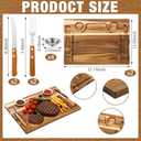 Honeydak 2 Set Acacia Wooden Steak Board Steak Plate Cutting Board with Fork, Knife and Sauce Cups 15.7 Inches Wood Serving Tray for Cheese Charcuterie Meat and Poultry, Birthday Wedding Gift