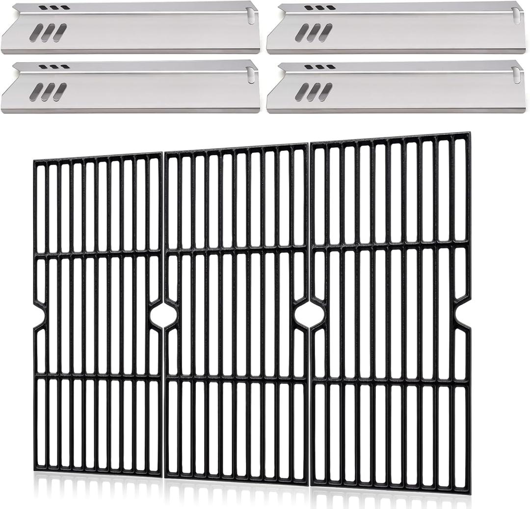 Hiorucet DGF493BNP Grill Grates Replacement Parts for Dyna Glo 4 Burner, Cooking Grid Grates & Heat Tent Shields for Dyna Glo DGF493BNP Parts and Backyard Grill Replacement Parts BY13-101-001-12.