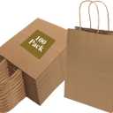 100 Pack 8x4.75x10 Inch Medium Brown Paper Bags with Handles Bulk, Joybe Kraft Paper Gift Bags for Birthday Party Favors Grocery Retail Shopping Business Goody Craft Blank Sacks (Plain Natural 100pcs)