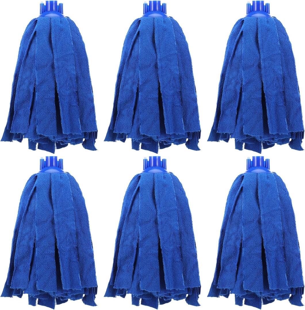 6 PCS Microfiber Cloth Mops Heads Refill, Blue Screw On String Mop Replacement Compatible with All Standard US Threading Pole 0.8" Diameter Mop Handle