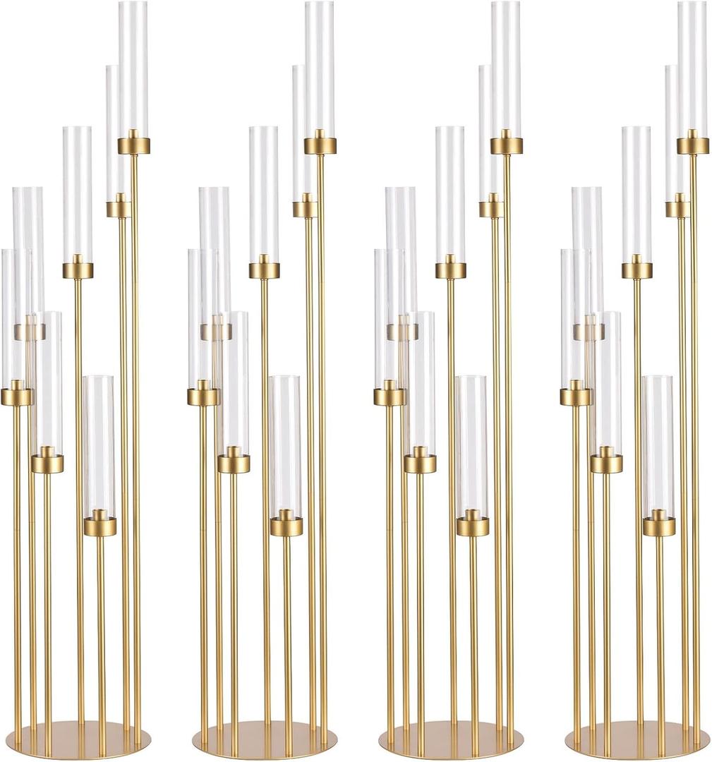 4Sets Floor Candelabra Tall 7 Arm Centerpieces for Wedding, 48" Tall Metal Candlestick Holders with Acrylic Lampshade for Home Party Decor Fit LED Taper Candles candelabros para centros de mesa
