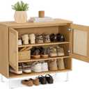 VASAGLE Natural Rattan 3-Tier Shoe Cabinet, 16 Pair Shoe Storage Cabinet, Boho Style Shoe Organizer with Height-Adjustable Shelves and Steel Legs, for Entryway, Closet, Hallway, Oak Beige ULBC049N01 (13.8"D x 31.5"W x 27.6"H)