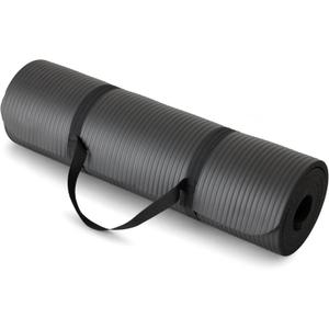 Amazon Basics 1/2 Inch Extra Thick Exercise Yoga Mat with Carrying Strap for Home Workouts and Fitness, 74" x 24", Black