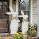 Yerliker 2 Pcs Outdoor Easter Decorations for Porch, Large Wooden Easter Bunny Porch Signs Rustic Farmhouse Decoration Spring Party Supplies for Front Door Yard Garden Decor, H: 31.6 in and 27.56 in