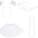 Canlierr Women Tutu Costume Accessories Set, Spirit Day Pom Pom Headband Necklace Sunglass 5 Layered Tulle Skirt for Party (White, S)