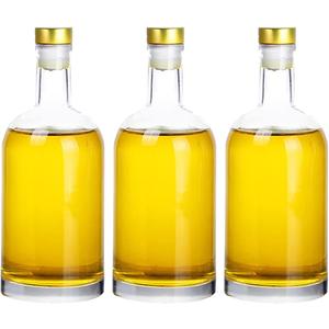 Clear Glass Bottles 25 oz (750 ml) 3 - Pack for Beverages Drinks Oil Vinegar Kombucha Beer Water Soda with Cork Stopper Airtight Lid