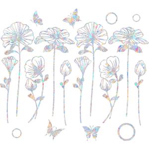 10 Flower Window Decals - Anti-Collision Stickers to Save Birds, Reusable Vinyl Rainbow Stickers