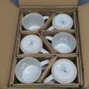 famiware Coffee Mug Set for 6, Star 12 oz Catering Mugs Cup Set with Handle for Coffee, Tea, Cocoa, Milk - Ceramic Stoneware Drinkware Set, Cappuccino White