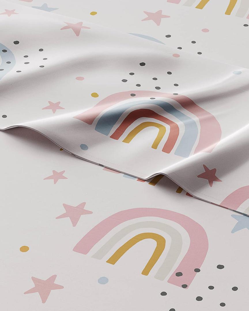 Kids Full Size Rainbow Bed Sheets - 4 Piece Kids Rainbow Microfiber Sheet Set - Star Theme Bedding - Soft, Cute, Breathable & Machine Washable - Colorful Bed Set for Boys, Girls, Teens and Toddlers (Rainbow Sparkles)