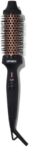 amika blowout babe thermal ionic hairbrush – ionic ceramic round hot styling brush for smoothing & volume, add shine & tame frizz (barrel 1.5″) – styling tool (black)