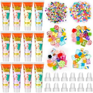 Lineshading 12 Set DIY Phone Case Kit Whipped Cream Glue Kit Include 12 Simulation Cream Glue 15ml with Nozzle 2 Pack Theme Decorations 2 Pack Decorating Accessories for Craft Birthday Gift(Candy)