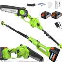 2 in 1 Pole Saw 6 inch with Mini Chainsaw, 2 21V 4.0Ah Batteries, Extending Pole, Angled Head, Electric Pole Chainsaw for Tree Trimming, Lightweight, Brushless Motor, Tool-Free Chain Tension