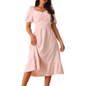 Prettygarden Women's Summer Dresses Casual Flowy Beach Sweetheart Neck Puff Short Sleeve Smocked Back Midi Dress with Pockets, XL