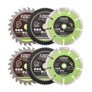 4-1/2" Circular Saw Blades Set,6pcs HSS/TCT/Diamond Saw Blades for Cutting Wood Metal Plastic Tile 3/8 inch Arbor