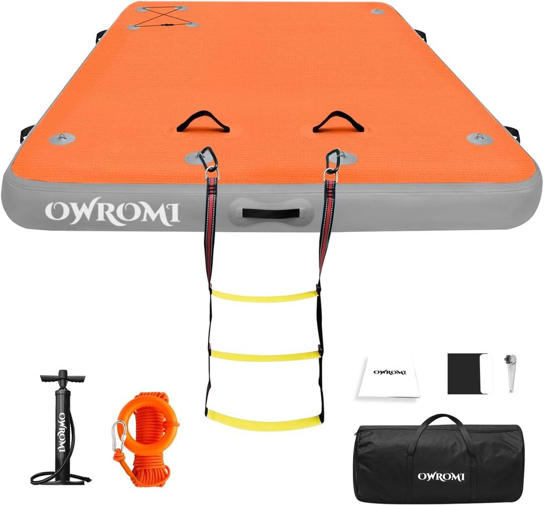 Inflatable Floating Dock Air Platform, 6/8/10ft Air Dock Platform Floating Island Raft, Enlarged Non-Slip Surface Water Floating Dock Mat, 6in Thick Water Platform Swim Dock Mat for Pool Beach Ocean, 6x5x0.5ft