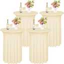 Kochorie 4 Pieces Cocktail Table Skirt 32 x 43 Inch Round Cocktail Tablecloths with Skirt Spandex Stretch Table Covers for Wedding Banquet High Top Tables Bar Party Decor (Champagne)