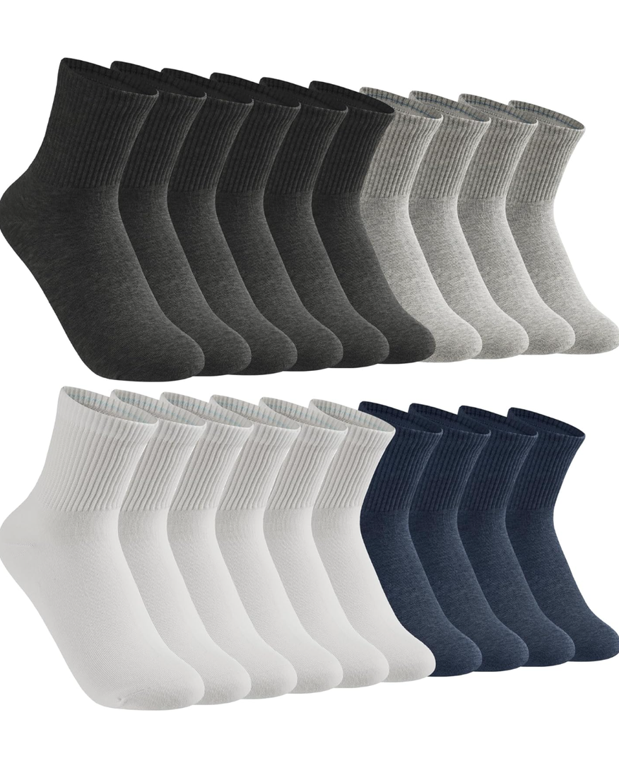 Mens Crew Socks, Breathable Cotton Seamless Toe Socks for Men, Comfortable & Durable Athletic Work Socks, Size 7-10