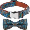 Rhea Rose Dog Collar with Bow Tie for Girl or Boy Gift Soft Durable Bowtie Paisley Small (S (9.5"-15"), B1_Blue Paisley)