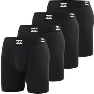 Billabong Mens Boxer Briefs 4 Pack Long Leg Performance Compression Shorts Mens Underwear 7.5 Inseam (Medium, Multicolor 3)