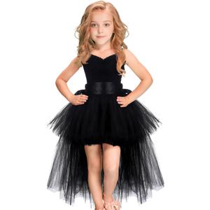 HJTT Tutu Dress for Girls Black Train V-Neck Tulle Evening Wedding Birthday Party Dresses Kids Ball Gown (Black, 1-2 Years)