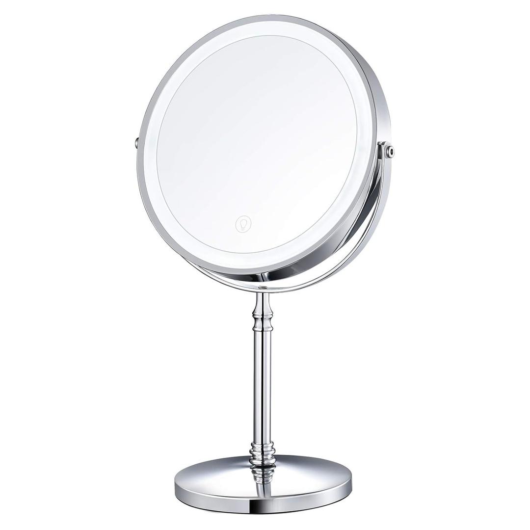 8" Lighted Makeup Mirror, 10X Makeup Mirror with Lights, Double Sided Dimmable Magnifying Mirror with Light, Rechargeable and Brightness Adjustable, Cordless Vanity Mirror with Lights (Chrome)