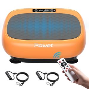 POWET Mini Vibration Plate Exercise Machine, Whole Body Workout Waver Vibration Plate for Lymphatic Drainage with 5 Setting Modes, 99 Speed Levels for Weight Loss, Shaping, Toning - Orange