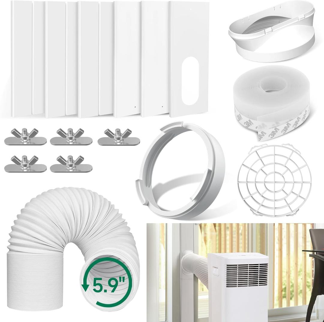 Portable Air Conditioner Window Vent Kit, 12Pcs with 6 Slide Seal Plates & 5.9 Exhaust Hose, Adjustable Portable AC Window Kit for Ducting Universal for Sliding Horizontal & Vertical Windows