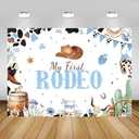 AIBIIN 7x5ft Blue My First Rodeo Birthday Backdrop for Boy Western Cowboy 1st Birthday Decorations Retro Rodeo Party Banner Wild West Baby Shower Party Supplies