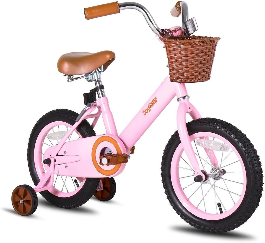 JOYSTAR 14" Kids Bike with Training Wheels & Basket, 3-5Y, Pink