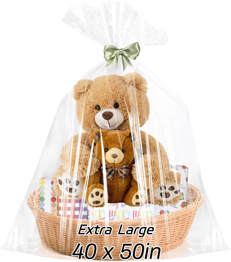 woric 6PCS Extra Large Cellophane Gift Bags 40x50 Inch Clear Cellophane Wrap Storage Bags for Gift Baskets Mothers Day Graduation Gifts Decor Baby Bridal Shower Wedding Party Birthday 2.5 Mil Thick